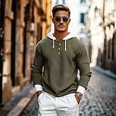 economico T-shirt in maglia waffle-Per uomo Maglietta Waffle Felpa Pullover Manica Lunga Felpa con Cappuccio Primavera &amp; Autunno Semplice Moda Designer Essenziale Coulisse Cerniera frontale Vacanza Streetwear Uscire Esercito verde