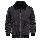 billige Denimjakker-Herre Fleece-jakke Jean jakke Denimjakker Fritid / hverdag Høst vinter Fargeblokk Fritid Knaphul Normal Mørkegrå Mørkeblå Lyseblå Jakker