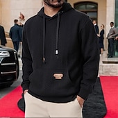 baratos hoodies básicos dos homens-Homens Moletom Preto Branco Café Com Capuz Tecido Jacquard Estriado Bolso frontal Textura Desportos e Ar livre Diário Feriado Poliéster Texturizado Roupa de rua Básico Casual Primavera &amp; Outono Roupa