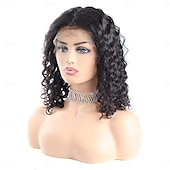 abordables Perruques à dentelle frontale-Perruque naturelle ondulée profonde en cheveux brésiliens avec dentelle frontale 13x4, partie libre, densité 150%, avec cheveux de bébé et ligne de cheveux naturelle