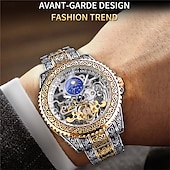 abordables Relojes mecánicos-FORSINING Hombre Relojes Mecánico Retro Antiguo Lujo Esfera Grande Moda Calavera Cuerda Automática Pantalla de fase lunar Luminoso Correa de acero inoxidable Reloj