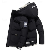 billiga Herrdunjackor och -parkas-Herr Vinterkappa Pufferjacka Quiltad jacka Vadderad Huva Fritid Sport Utekväll Vindtät Höst vinter Enfärgad / vanlig färg Svart Blå Kaki Pufferjacka