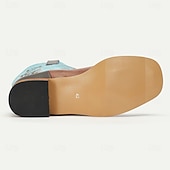 tanie Kowboj i zachodnie buty-męskie turkusowo-brązowe kowbojskie buty westernowe z haftowanym wzorem - stylowe i wygodne obuwie na rodeo i na co dzień