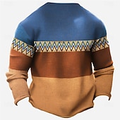 voordelige Etnische stijl-Voor heren Oktoberfest Streep Henley-shirt Lange mouw 3d printen Ontwerper Etnisch Western stijl Casual Dagelijks Feest Winter Lente &amp; Herfst blauw Groen Henley Henley-T-shirt