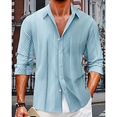 voordelige heren overhemd met knopen-Voor heren Overhemd Zomer overhemd Overhemd met knopen Normaal shirt Strand hemd Zwart Marineblauw blauw Groen Beige Lange mouw Effen Revers Hawaii Feestdagen Jacquard Kleding Modieus Casual