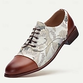 cheap Jacquard shoes-Men&#039;s Faux Leather and Jacquard Oxford Shoes - Vintage Lace-Up Dress Shoes with Crane Print for Formal and Casual Wear