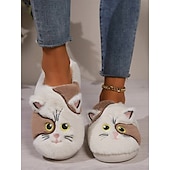 cheap Women&#039;s Slippers &amp; Flip-Flops-Women&#039;s Plush Cat Face Slippers – Cozy Furry Indoor Footwear with Cute Animal Design for Winter Comfort