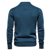 cheap Men&#039;s Elite Sweaters &amp; Cardigans-Men&#039;s Cardigan Sweater Ribbed Cable Knit Jacquard Zipper Solid Color Turndown Knitwear Neutral Outdoor Causal Clothing Apparel T-shirt Sleeve Winter Spring &amp;  Fall Black Navy Blue S M L