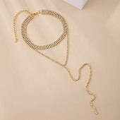 economico Collana da donna-collana girocollo in strass dorati per donna – elegante design a catena a goccia a forma di V, perfetta per matrimoni, feste ed eventi serali