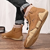 abordables Bottines-bottines décontractées en similicuir marron clair pour hommes avec détails cousus à la main, tige en tricot et lacets à bascule réglables - conception confortable et robuste pour l&#039;extérieur et le quotidien