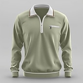 billiga Herrars klassiska polo-Herr Sport Polo Quarter Zip Polo Gata Semester Fjärdedels blixtlås Långärmad Mode Grundläggande Ensfärgat Ficka Vår &amp; Höst Normal Grön Mörkgrå Sport Polo