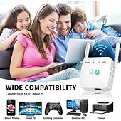 Недорогие Беспроводные маршрутизаторы-Усилитель Wi-Fi Усилитель Wi-Fi Расширитель диапазона Wi-Fi 300 Мбит/с Усилитель повторителя беспроводного сигнала 2,4 и 5 ГГц двухдиапазонный 4 антенны Полное покрытие 360 °