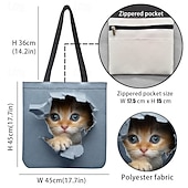 billiga Hand- och toteväskor-tygpåse med söt kattungetryck för kvinnor - hållbar shoppingväska i canvas med 3d-kattdesign för kattälskare och dagligt bruk