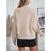 voordelige Effen kleuren-Dames Trui Elegant Modieus Dagelijks Effen Kleur Onechte nek Gebreid Lange mouw Normale tops breien Werk Rood Bruin Beige Herfst Winter