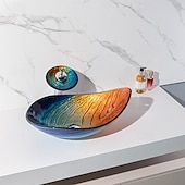 economico Lavabi da appoggio-moderno semplice chiaro luce intaglio yuan tesoro lavabo in vetro temperato con rubinetto a cascata lavabo supporto lavello bwy19-193