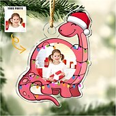 cheap Christmas-Personalized Photo Christmas Ornaments Acrylic 2D Custom Baby Face Christmas Tree Ornaments Xmas Decoration Hanging Pendant Gifts Cute Dinosaur