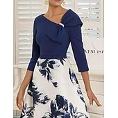 abordables Longueur du plancher-Robe mère de la mariée en A robe invité de mariage élégante robe décolleté en V longueur thé tissu chiffon stretch manches 3/4 avec broche cristal fleur robe invitée mariage robe de derby robe de
