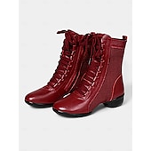 abordables Bottines de danse-bottes de danse à lacets rouges pour femmes avec empiècements en maille et talon bas, idéales pour les spectacles de jazz, de salon et de danse latine