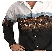 billiga västernskjortor för män-Herr Djur Häst Grafiska tryck Skjorta Västerländsk skjorta Cowboyskjorta Långärmad Mode Designer Ledigt Utomhus Dagligen Höst vinter Nedvikt Mönster Button-Down Vit Svart / Grön Ljusgrön Svart / Brun