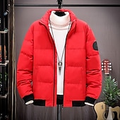 abordables Plumas y parkas de hombre-Hombre Abrigo de invierno Chaqueta acolchada Bolsillo Poliéster Ropa Cotidiana Cita Vacaciones Regular Moda Casual Cómodo Mantiene abrigado Otoño invierno Bloque de color Negro Rojo Verde Ejército