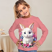 billiga Flickans 3D-djur-Påsk Flickor 3D Grafisk Djur Kanin T-shirt Långärmad Vår Höst Mode Grundläggande Barn 4-12 år Rund hals Utomhus Ledigt Dagligen Normal