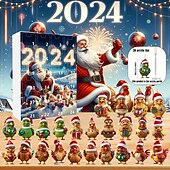 cheap Tree Accessories-Christmas Advent Calendar Ornaments,2D Acrylic Cute Chicken Baby 24pcs Christmas Ornament Kit Gift 24 Days Countdown Mini Hanging Tree Xmas Ornaments for Christmas Party Decorations