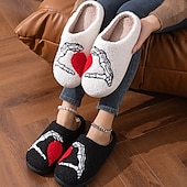 economico Pantofole da casa-pantofole di cotone con design a forma di amore pantofole nere in peluche a forma di mano da cartone animato per uomo&amp;amp;scarpe da interno in velluto più spesse per le donne