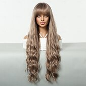 voordelige Synthetische trendy pruiken-Synthetische pruiken Uniformen carrière Kostuums Prinses Gekruld Golvend Middelste stuk Gelaagd kapsel Met pony Machinegemaakt Pruik 76.2 cm Donker Bruin Synthetisch haar Dames Cosplay Feest Modieus
