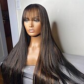 baratos Perucas de seda frontais de cabelo natural-Cabelo virgem não processado 13x4 Lace Front Peruca Com Franjas Cabelo Brasileiro Liso Multi Cores Peruca 130% 150% Densidade do Cabelo com o cabelo do bebê Cabelo com Luzes / Reflexos 100% Virgem
