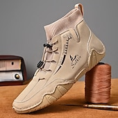 abordables Bottines-bottines décontractées en similicuir marron clair pour hommes avec détails cousus à la main, tige en tricot et lacets à bascule réglables - conception confortable et robuste pour l&#039;extérieur et le quotidien