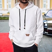 baratos hoodies básicos dos homens-Homens Moletom Preto Branco Café Com Capuz Tecido Jacquard Estriado Bolso frontal Textura Desportos e Ar livre Diário Feriado Poliéster Texturizado Roupa de rua Básico Casual Primavera &amp; Outono Roupa