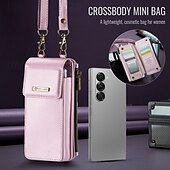 お買い得  サムスン用ケース-電話 ケース 用途 サムスンのギャラクシー Zフォールド6 Z Fold 5 Z Fold 4 Z Fold 3 Z Fold 2 Z Fold ユニバーサル 女性用 女の子用 磁石バックル ジッパ－ 全身保護 レトロ風 TPU PUレザー
