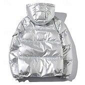 billiga Herrdunjackor och -parkas-Herr Vinterkappa Pufferjacka Vadderad jacka Ficka Polyester Dagliga kläder Datum Semester Normal Mode Ledigt Bekväm Håller värmen Höst vinter Enfärgad / vanlig färg Silver Svart Marinblå Guld