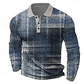 cheap Men&#039;s Color Block Polo-Men&#039;s Plaid Waffle Polo Shirts Golf Shirt Long Sleeve Polo Shirts Collared Shirts Vintage Casual Vacation Wear Formal Wear Festival Wear Buttons 3D Print Spring Fall Winter Blue