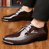 baratos Formal-sapatos oxford masculinos de couro envernizado - sapatos sociais elegantes com cadarço e design texturizado para negócios e ocasiões especiais
