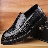 abordables Semi-formel-Mocassins en similicuir marron à motif crocodile pour hommes avec double boucle et semelle robuste – chaussures habillées haut de gamme pour les occasions formelles et décontractées