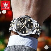 Недорогие Кварцевые часы-OLEVS Мужские кварцевые часы Минималистичные модные бизнес-наручные часы с подсветкой календарем датой неделя водонепроницаемые стальные часы