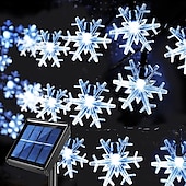 baratos Luzes solares de corda-Luzes de corda de fada à prova d&#039;água de floco de neve de natal com led solar 30/50/100 led 8 modos de iluminação para áreas externas quintal jardim feriado jardim casamento festa de ano novo