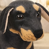 abordables Animaux en Peluche-1pc chien noir simulé jouet en peluche chien simulé mignon chien décoration poupée chien pour amis et animaux de compagnie (10,6 pouces de long)