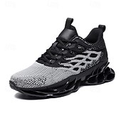 cheap Men's Running Shoes-Men's Blue Athletic Sneakers with Unique Hollow Sole Design, Breathable Knit Upper, and Flame Detail – Lightweight Running Shoes with Orange Accents
