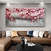 preiswerte Blumen-/Botanische Gemälde-Großes Pflaumenblüten-Ölgemälde, handgemalte rosa Blumen, Leinwand-Wandkunst, dicke Textur, Palettenmesser-Gemälde, Nachttisch-Kunst, Jubiläumsgeschenk, Heimdekoration
