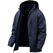 cheap Men&#039;s Graphic Jackets &amp; Coats-Men&#039;s Jacket Raincoat Shell Jacket Waterproof Lightweight Sports Outdoor Camping &amp; Hiking Embroidered Side Pockets Zip Front Fall Winter Hooded Long Sleeve Green khaki Dark Blue