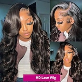 economico Parrucche lace front capelli veri-Capelli umani di Remy 13x4 Pizzo Frontale Parrucca Parte libera Brasiliano Ondulato naturale Nero Parrucca 150% Densità dei capelli con i capelli del bambino Senza colla Pre-a pizzico Per parrucche