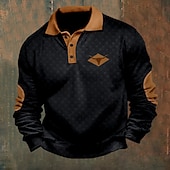 billige Men&#039;s Vintage Polo-Herre Kveg Cowboy Poloskjorter Pullover Langermet Poloskjorter Krage Årgang Fritid utendørs Gateklær 3D-utskrift Knapper Høst vinter Svart Hvit Kakifarget