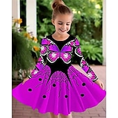 tanie Sukienka motyl 3D-Dziewczyny &#039; 3D Graficzny Motyl Sukienka Długi rękaw Lato Wiosna Urlop Codzienny Święto Księżniczka Piękny Słodkie Dzieci 4-12 lat Codzienne sukienki Sukienka A line Do kolan Regularny