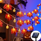 رخيصةأون يعمل بالطاقة الشمسية-سلسلة أضواء ثلاثية الأبعاد تعمل بالطاقة الشمسية على شكل أوراق القيقب اليقطينية بطول 6.5 متر و30 مصباح LED خارجي مقاوم للماء لحديقة الخريف وعيد الشكر وعيد الميلاد وحفلات الزفاف والعطلات وفناء المنزل