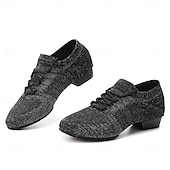 economico Scarpe per danza jazz-scarpe da ballo jazz da donna in maglia glitterata nera con design allacciato e suola in pelle scamosciata - scarpe da ballo leggere e traspiranti per sala da ballo e balli latini