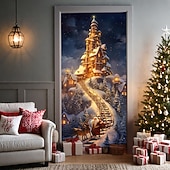 economico Copriporte natalizi-decorazioni natalizie per porte copriporta arazzo per porte castello di Babbo Natale tenda per porte decorazione sfondo striscione per porta d&#039;ingresso fattoria decorazioni per feste forniture per