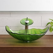 billiga Fristående tvättställ-Badrums sink / Badrumskran / Badrums Monteringssing Nutida - Härdat Glas Rektangulär Vessel Sink