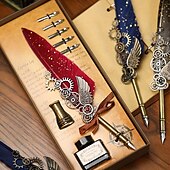 preiswerte Mal-, Zeichen- und Künstlerbedarf-1 Set Geschenkbox, Federkiel, Kalligraphie-Stift und Tintenschreiber-Set, antikes Schreiben, Quilt-Tintenfeder, mechanisches Getriebe, Steampunk-Federkiel zum Zeichnen, Signieren und für
